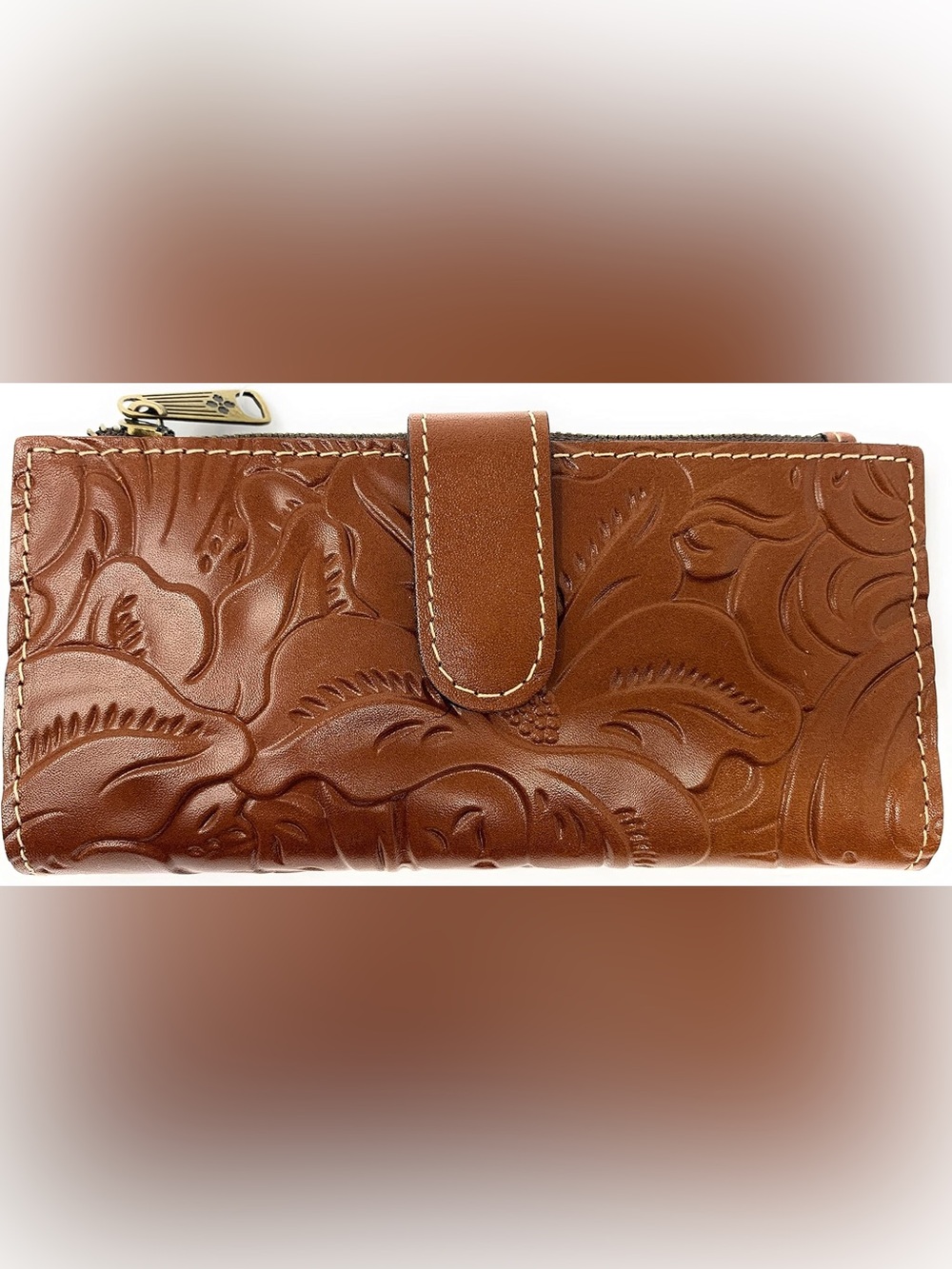 Patricia Nash Embossed Floral Leather Wallet - Cognac Brown